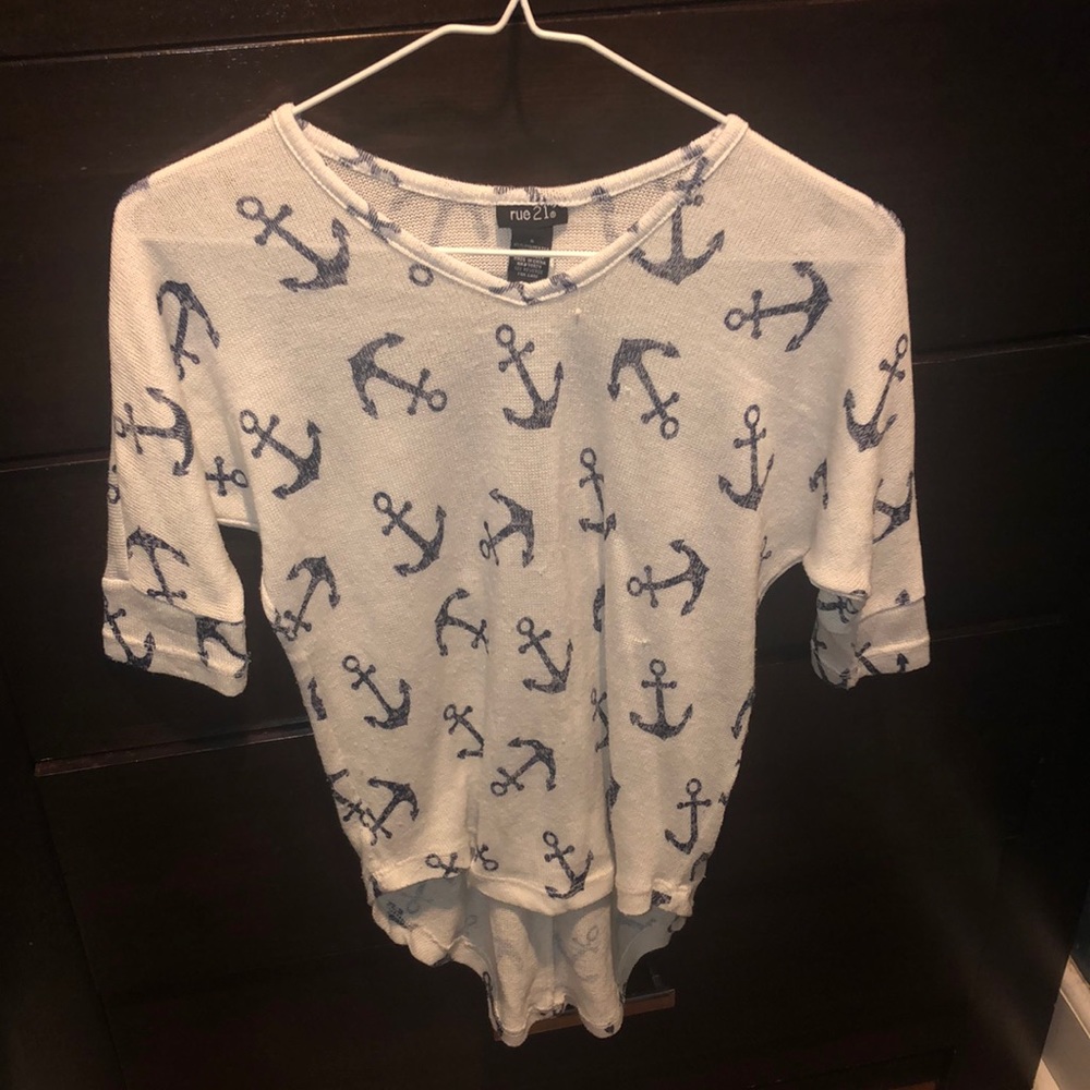 Rue21 Upper arm sleeved anchor shirt with very thin material